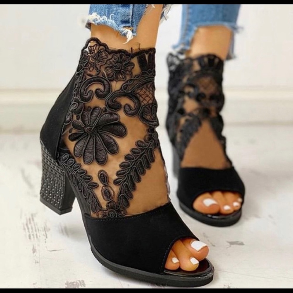 Black lace booties
